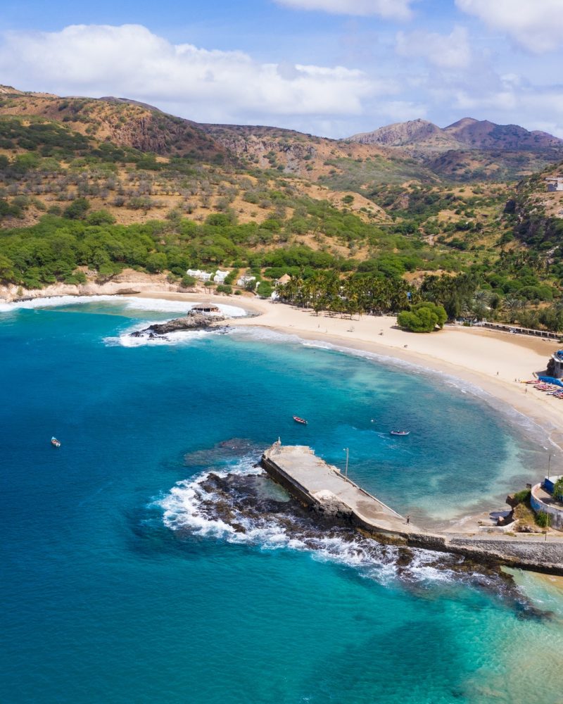 Aerial view of Tarrafal beach in Santiago island in Cape Verde - Cabo Verde