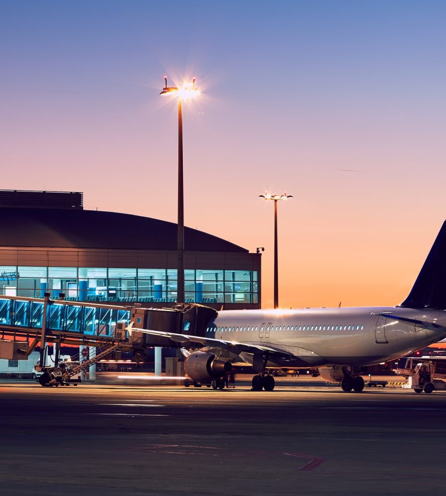 Airport at the colorful sunset